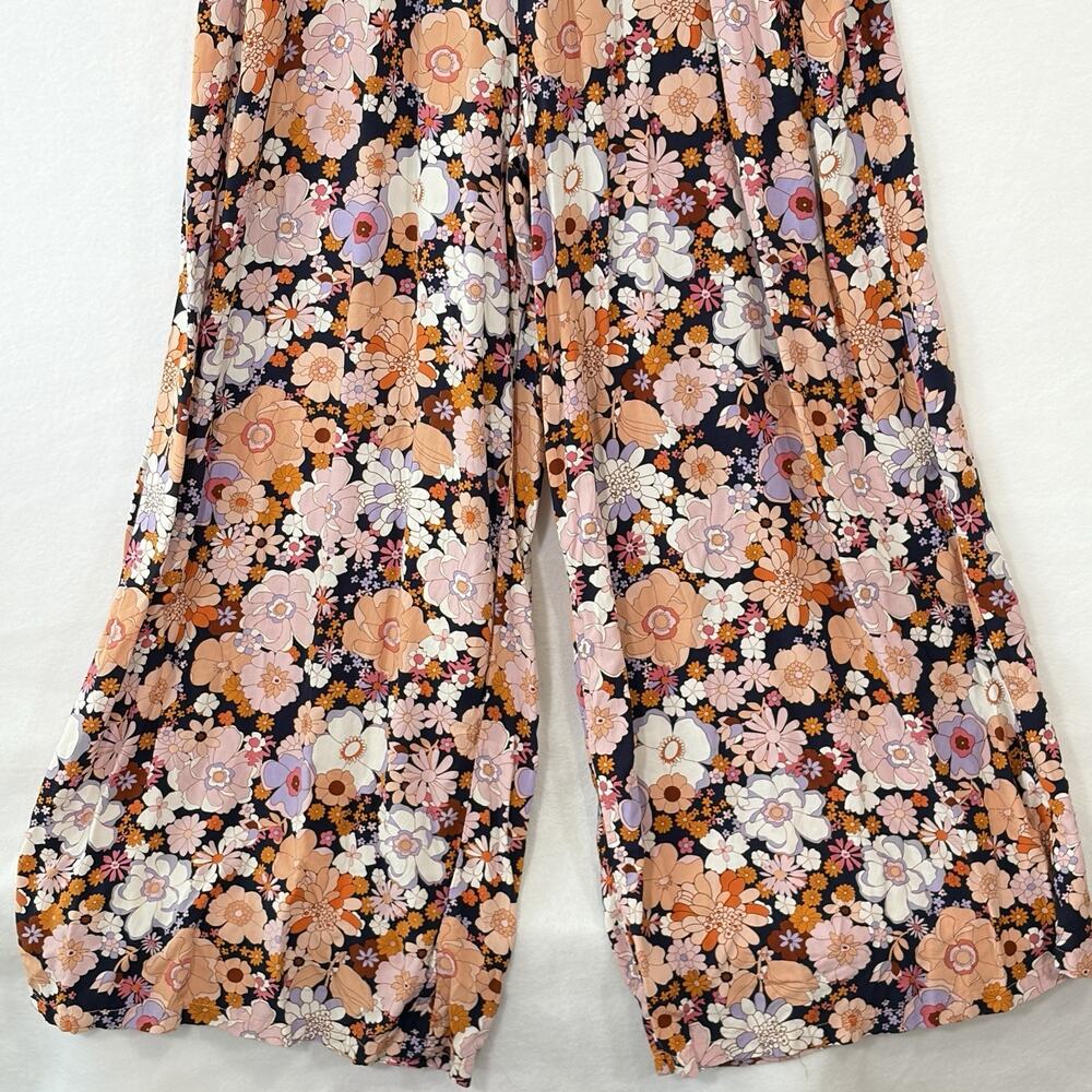 Women's Pink Floral Square Neck Smocked Sleeveless Wide-Leg Jumpsuit Size XL - Picture 10 of 10